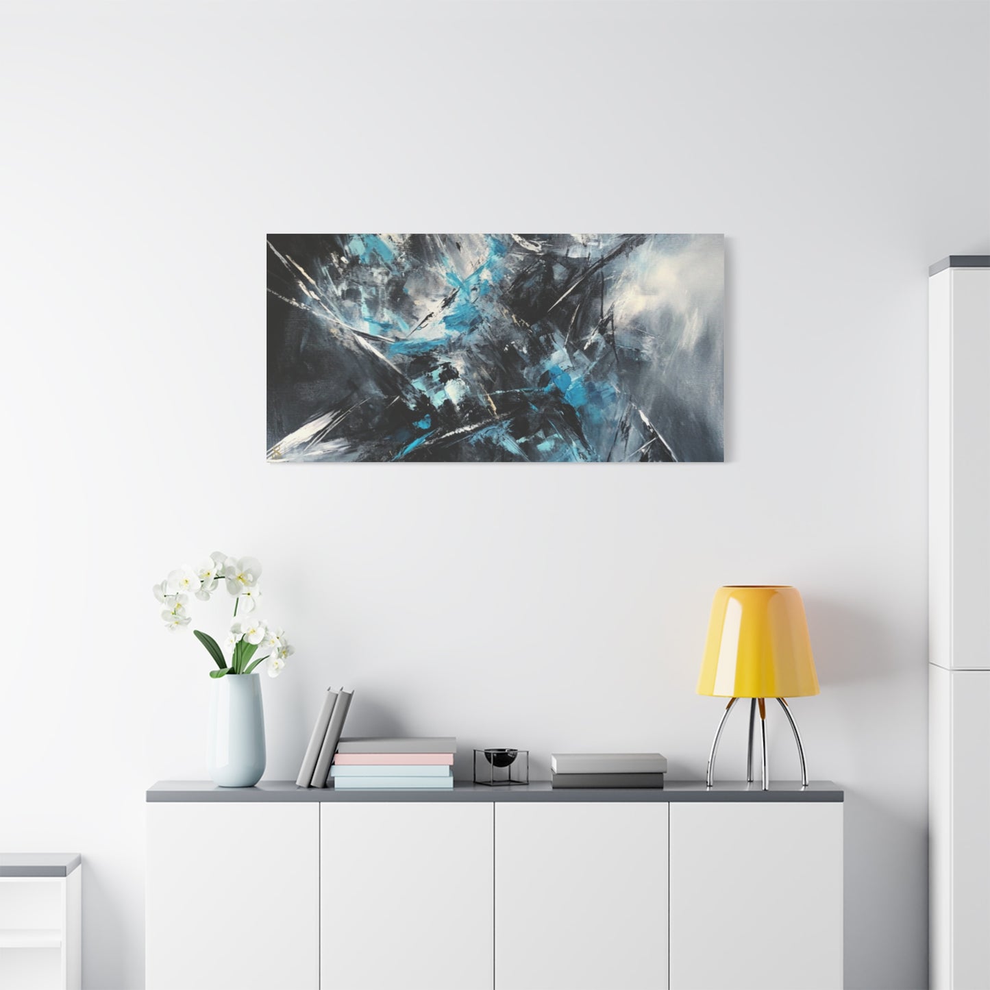 SOULIV8™ Abstract Chaos Canvas | Ice Blue & Charcoal Expressionist Wall Art, Modern Energy Painting for Bold Interiors