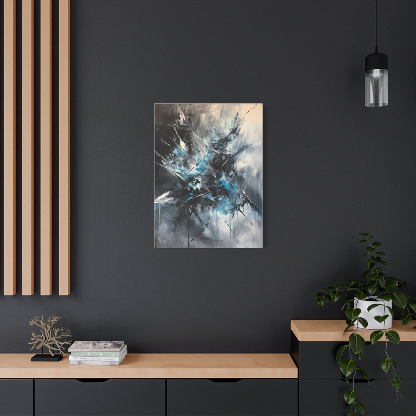SOULIV8™ Abstract Chaos Canvas | Ice Blue & Charcoal Expressionist Wall Art, Modern Energy Painting for Bold Interiors