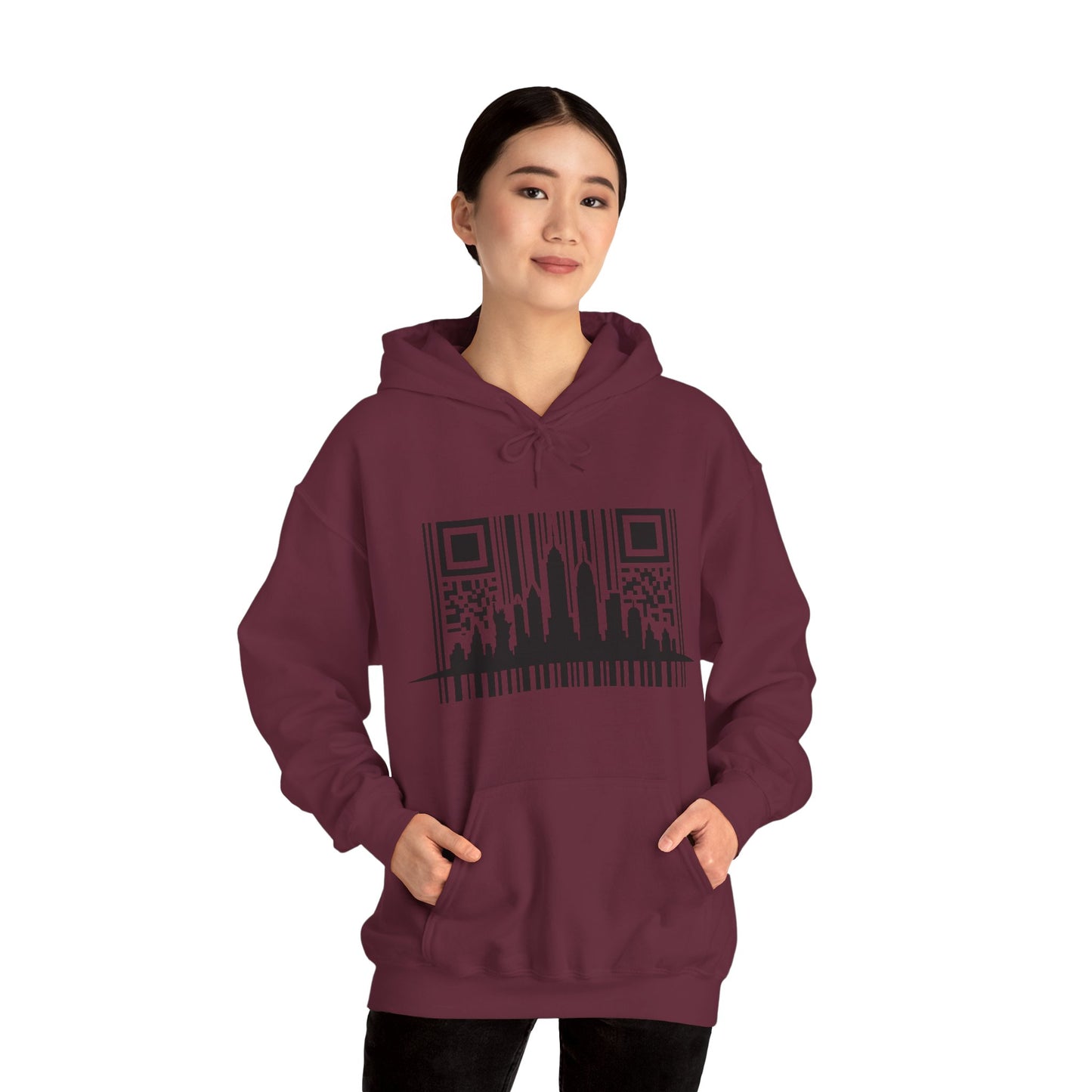 SOULIV8™ NYC Barcode Skyline Hoodie — Urban Streetwear with a Bold Edge