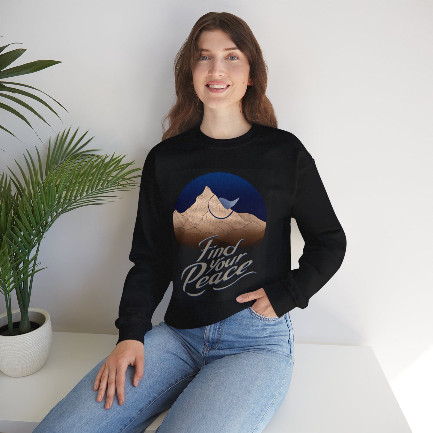 Peaceful Mountain Crewneck Sweatshirt – Cozy Unisex Nature-Inspired Style by SOULIV8