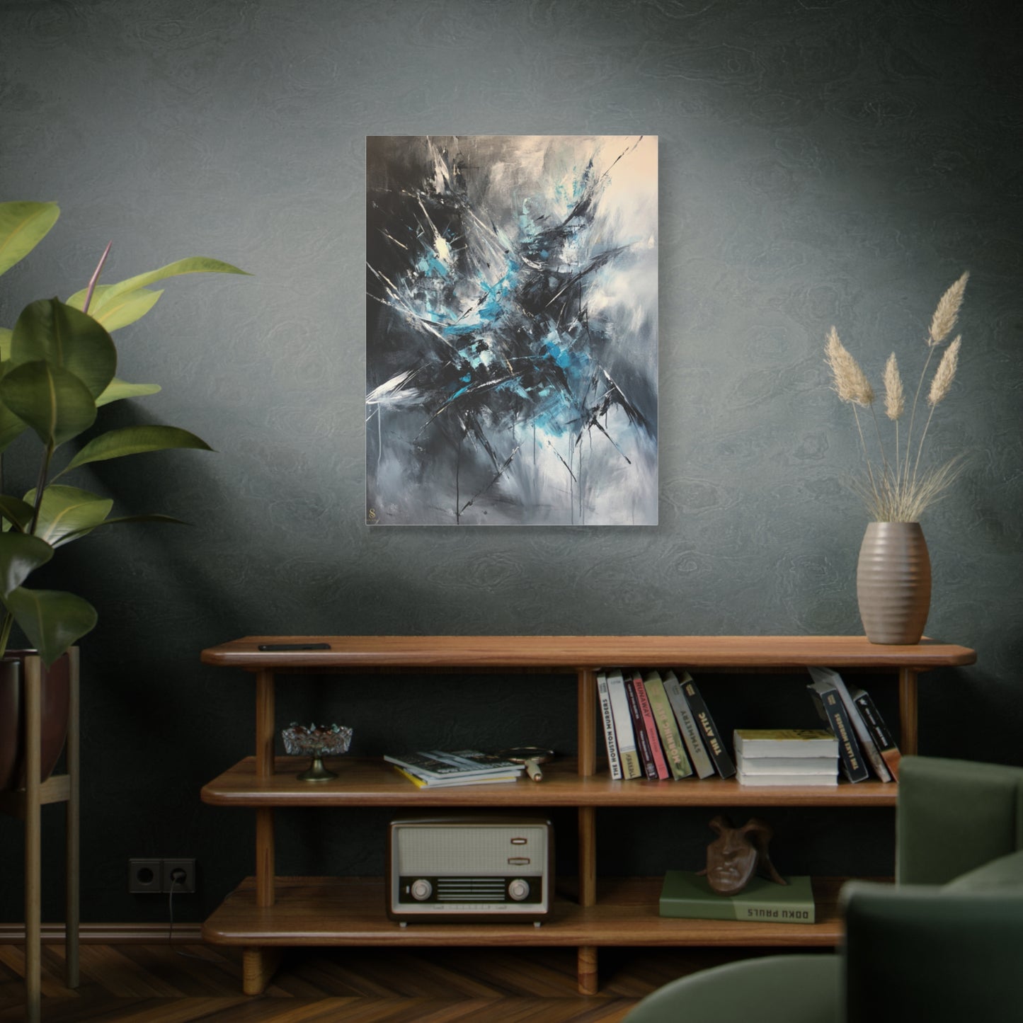 SOULIV8™ Abstract Chaos Canvas | Ice Blue & Charcoal Expressionist Wall Art, Modern Energy Painting for Bold Interiors