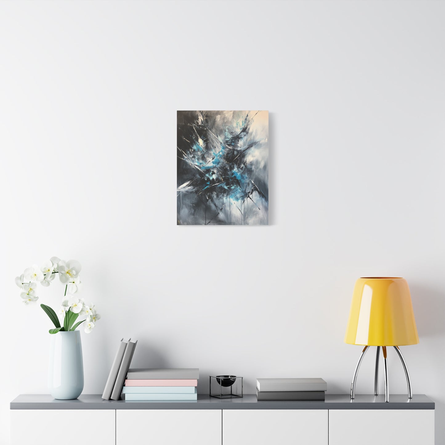 SOULIV8™ Abstract Chaos Canvas | Ice Blue & Charcoal Expressionist Wall Art, Modern Energy Painting for Bold Interiors