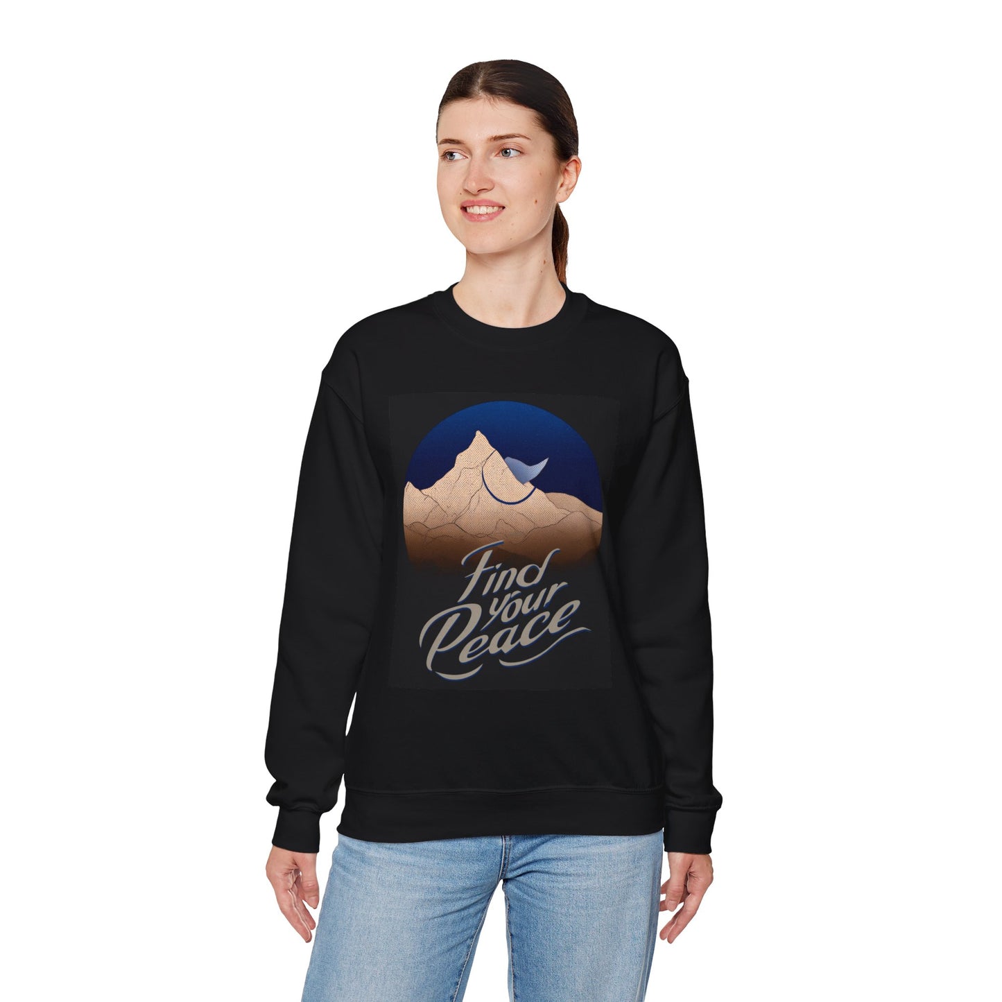 Peaceful Mountain Crewneck Sweatshirt – Cozy Unisex Nature-Inspired Style by SOULIV8
