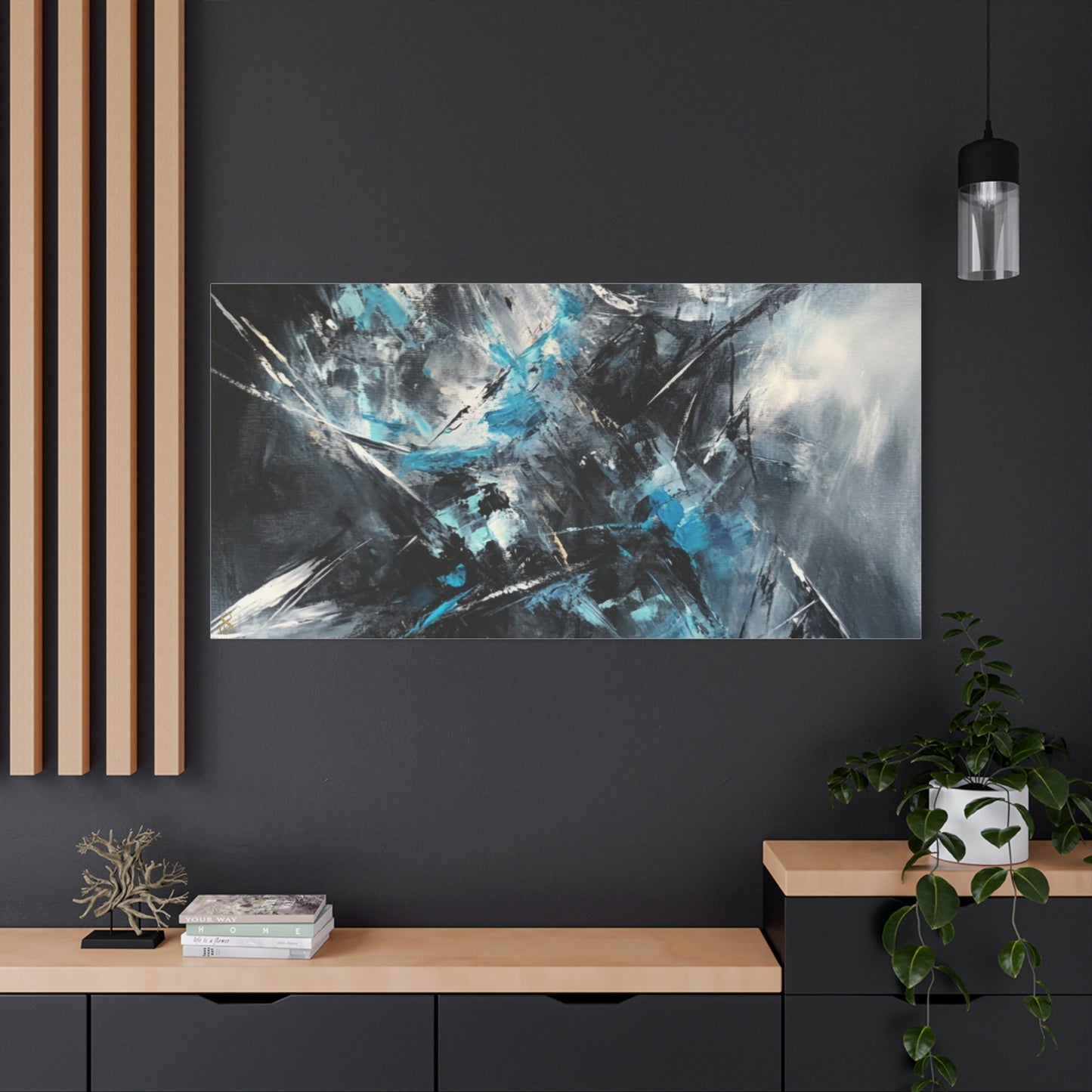 SOULIV8™ Abstract Chaos Canvas | Ice Blue & Charcoal Expressionist Wall Art, Modern Energy Painting for Bold Interiors