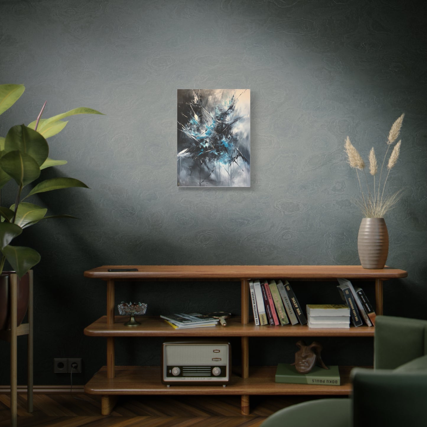 SOULIV8™ Abstract Chaos Canvas | Ice Blue & Charcoal Expressionist Wall Art, Modern Energy Painting for Bold Interiors