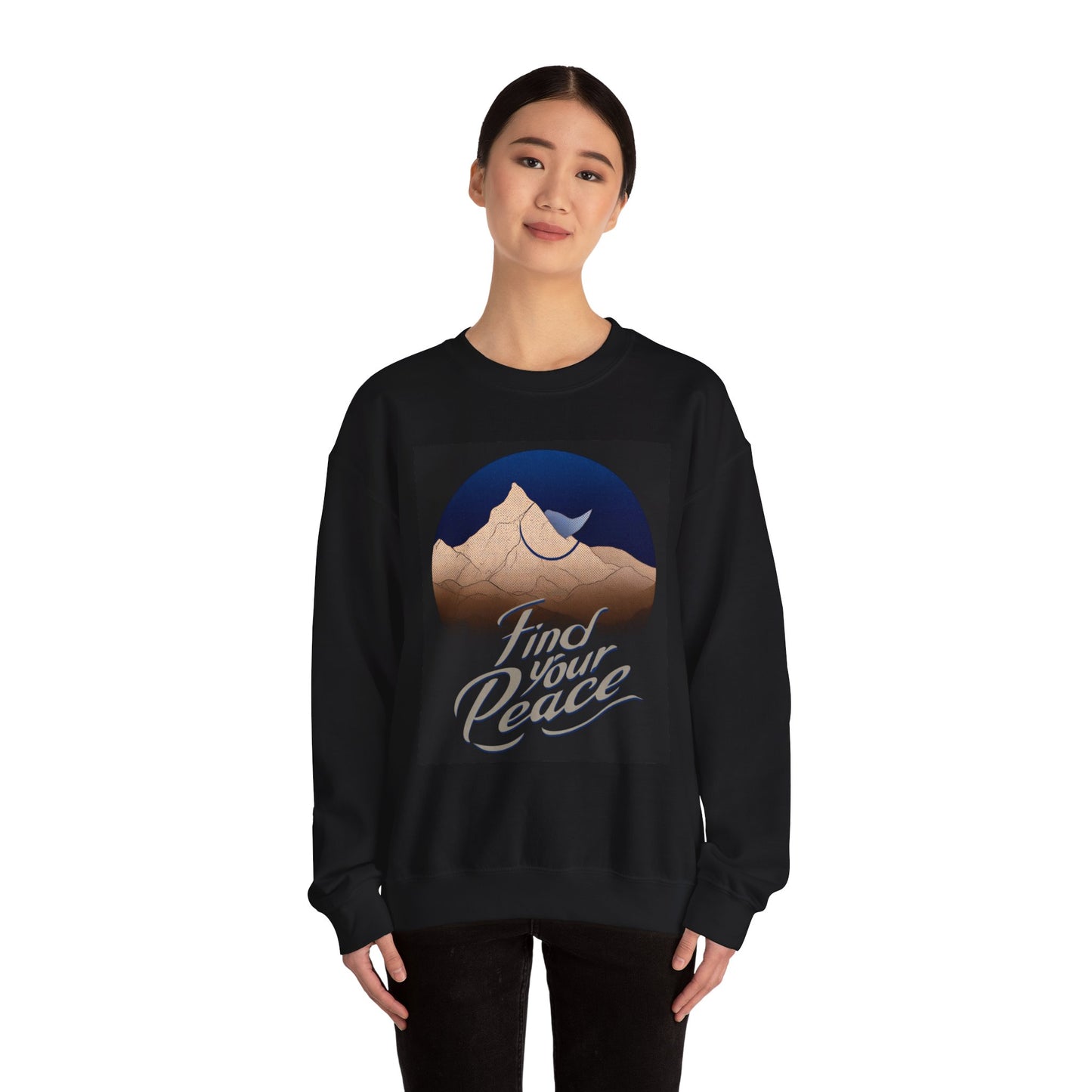 Peaceful Mountain Crewneck Sweatshirt – Cozy Unisex Nature-Inspired Style by SOULIV8