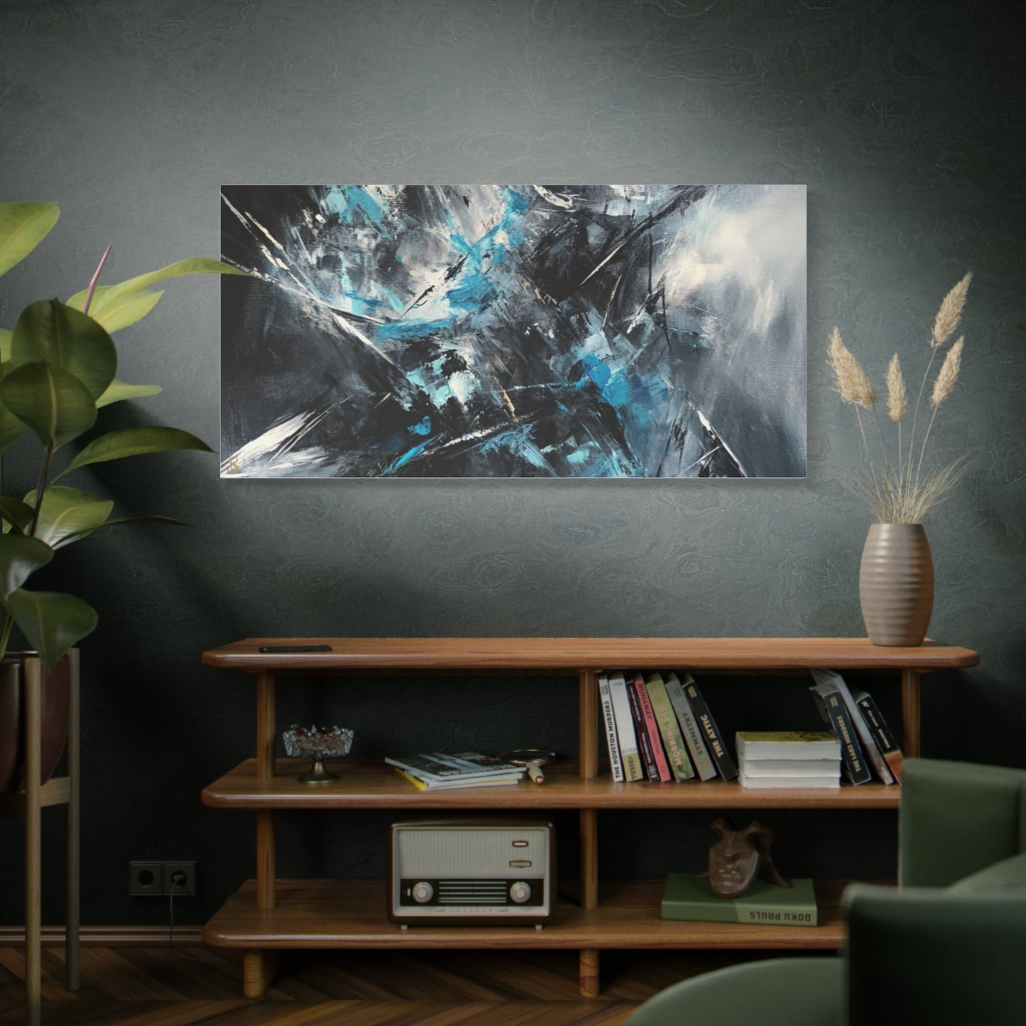 SOULIV8™ Abstract Chaos Canvas | Ice Blue & Charcoal Expressionist Wall Art, Modern Energy Painting for Bold Interiors