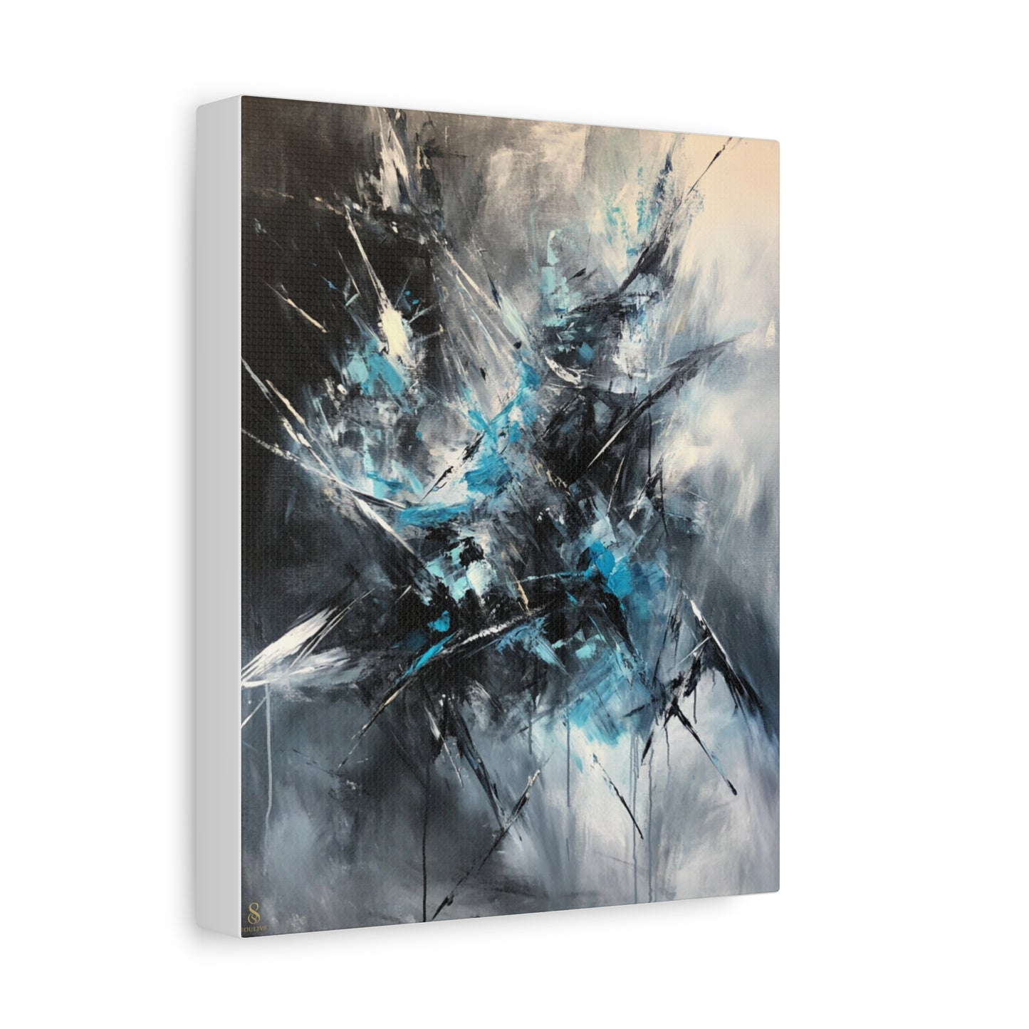 SOULIV8™ Abstract Chaos Canvas | Ice Blue & Charcoal Expressionist Wall Art, Modern Energy Painting for Bold Interiors