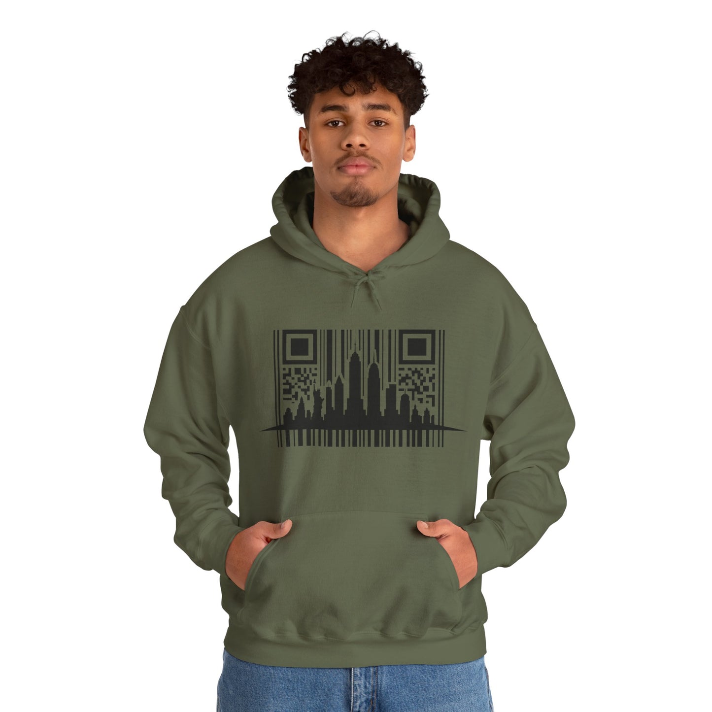 SOULIV8™ NYC Barcode Skyline Hoodie — Urban Streetwear with a Bold Edge