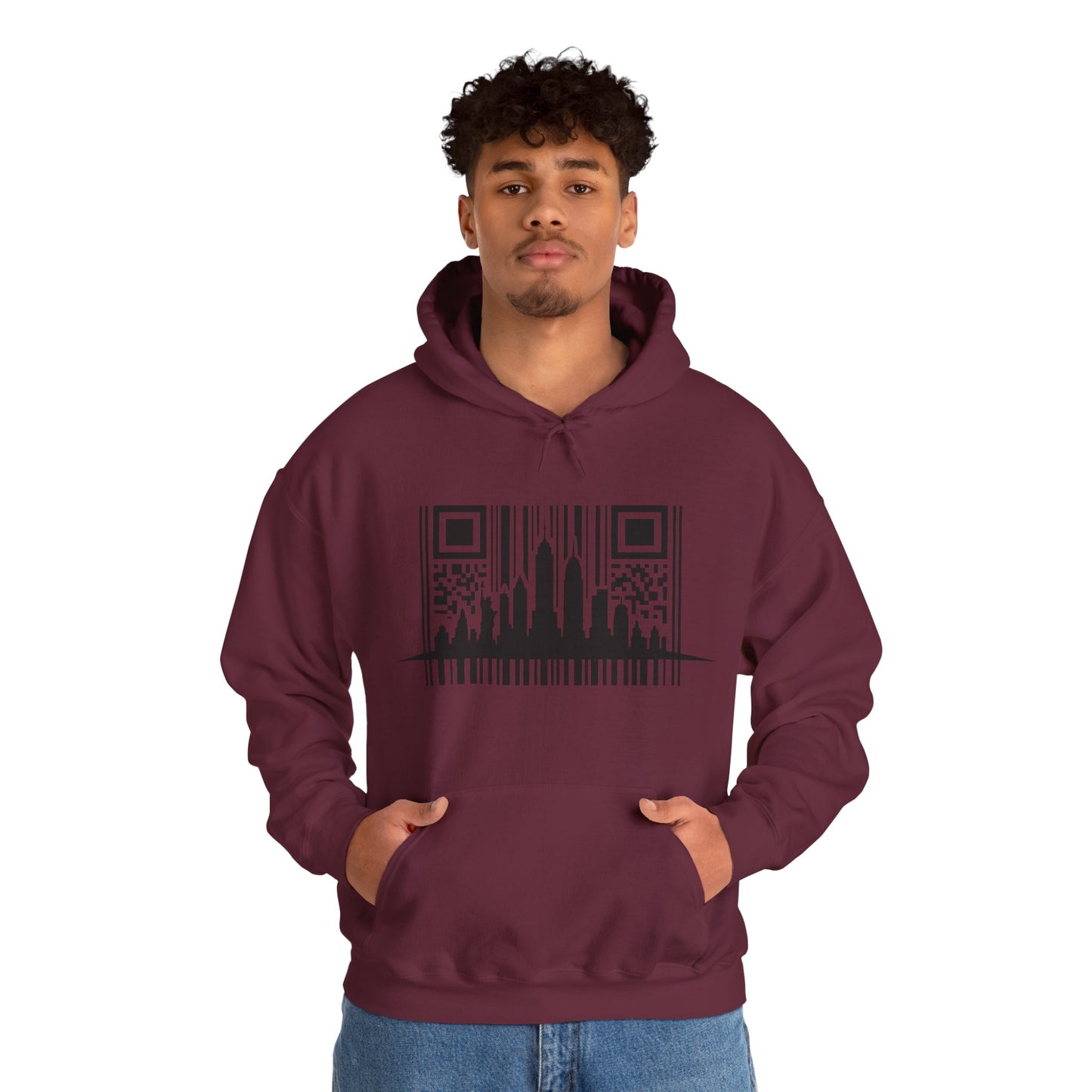 SOULIV8™ NYC Barcode Skyline Hoodie — Urban Streetwear with a Bold Edge