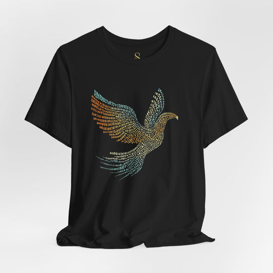 SOULIV8™ Vintage Binary Phoenix T-Shirt – Unisex Eco Tee, Digital Art Bird Graphic, Casual Streetwear for Nature-Lovers & Coders